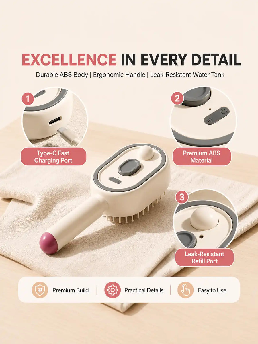 Self Cleaning Hair Brush – One Click Hair Removal Brush with Ergonomic Handle | Anti-Tangle Paddle Brush for Women & Men