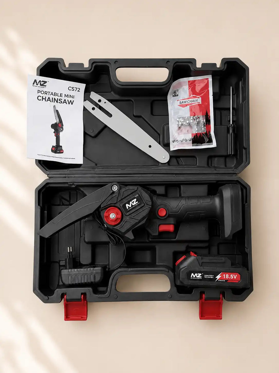 MZ CS72 6 Inch Cordless Mini Chainsaw with 18.5V Battery & Carry Case | Portable Electric Pruning Chainsaw for Wood Cutting & Tree Pruning