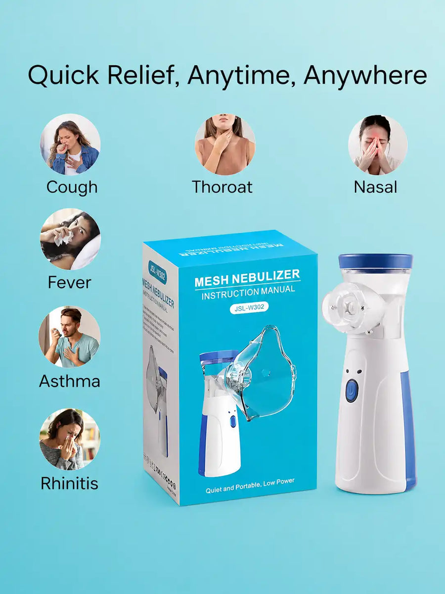 Portable Mesh Nebulizer for Adults & Kids | Mini Ultrasonic Inhaler with 3 Masks | Silent USB Rechargeable Steam Vaporizer