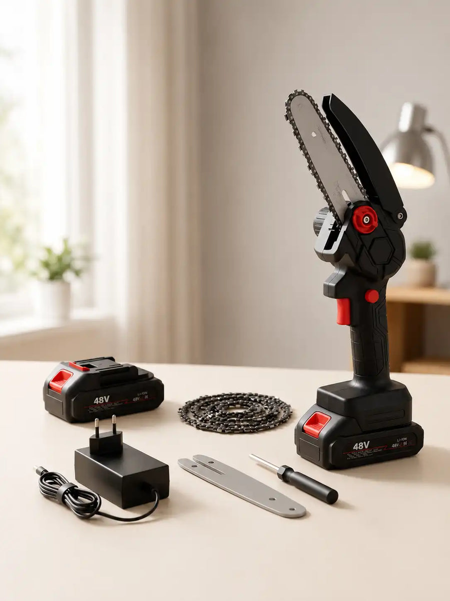 Cordless Mini Chainsaw 48V Rechargeable | Portable Battery Chainsaw for Wood Cutting
