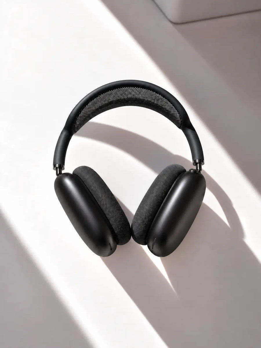 Premium wireless headphones black front view #Black