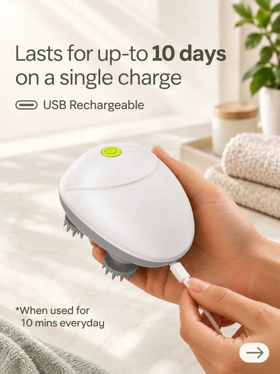 Electric Scalp & Body Massager - USB Rechargeable Head Massager with 96 Silicone Kneading Points