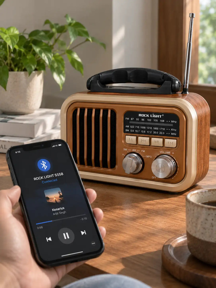 Rock Light S558 Vintage Wireless Speaker – Portable Retro Radio with Bluetooth