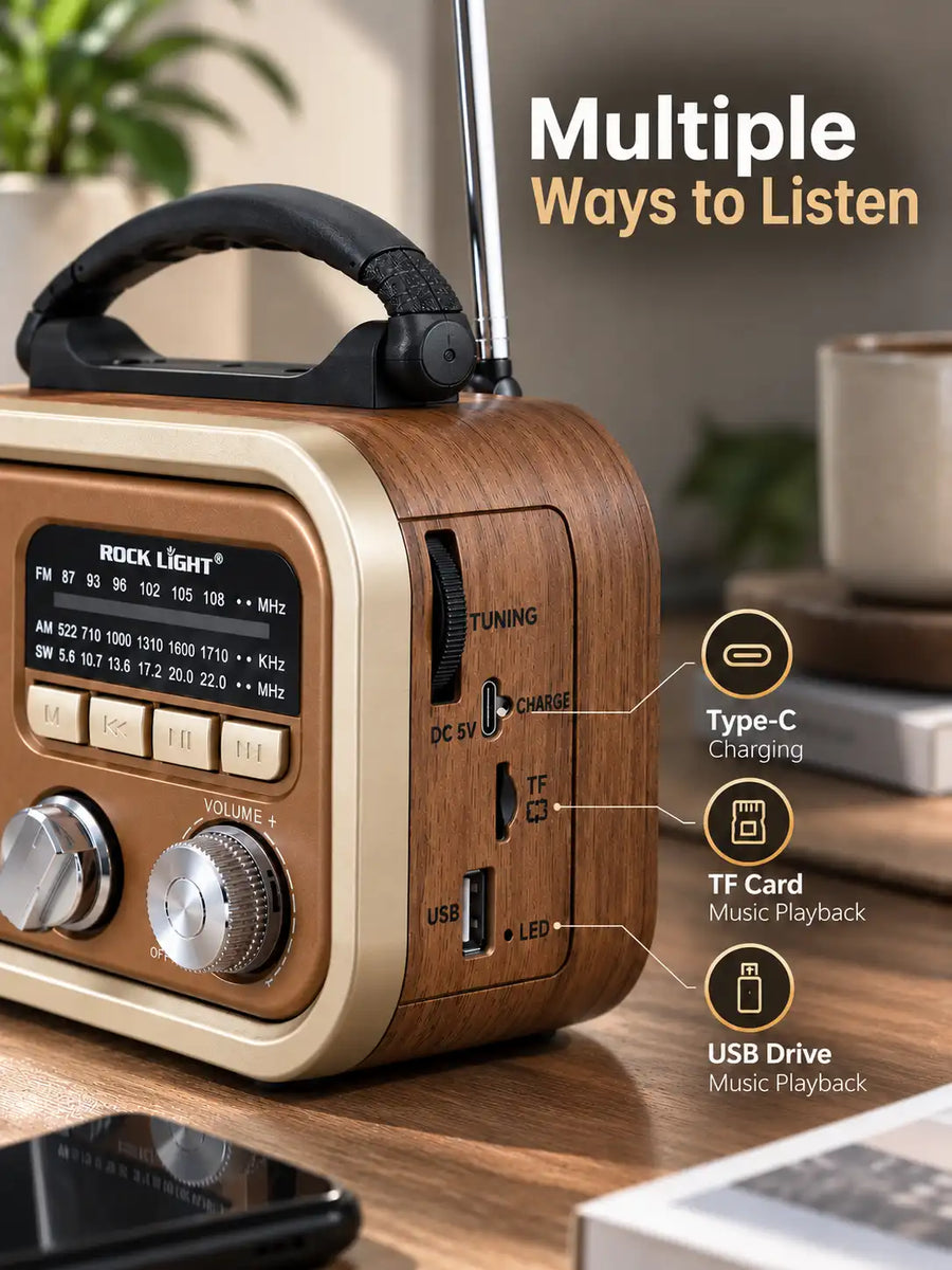 Rock Light S558 Vintage Wireless Speaker – Portable Retro Radio with Bluetooth
