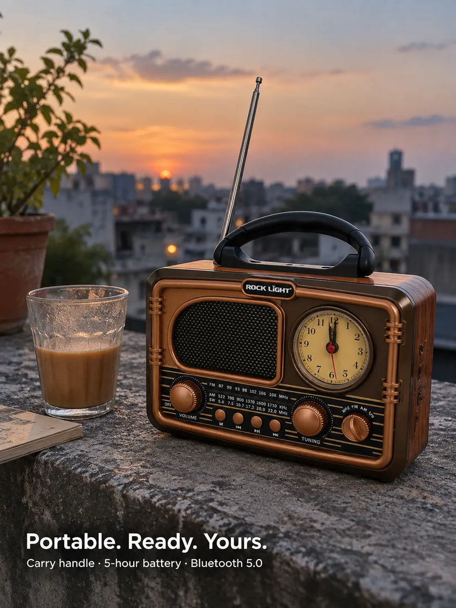 Rock Light S586 Tik Tik Retro Speaker — 15W speaker, Bluetooth 5.0, AM/FM/SW radio, 2400mAh Battery