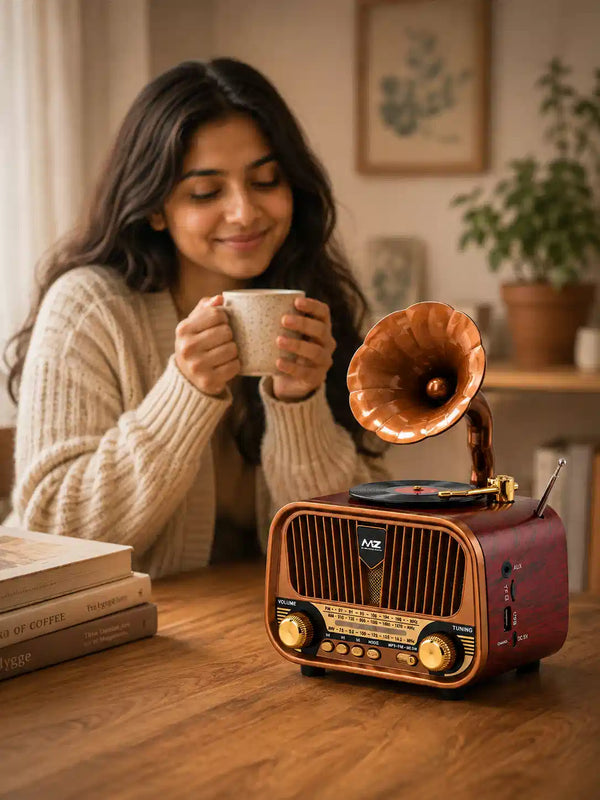 MZ M427SP Retro Bluetooth Speaker – Vintage Gramophone Wireless Speaker with FM Radio