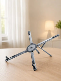 Foldable Laptop Stand with Phone & Tablet Holder | Portable Aluminium Riser for Desk - Adjustable Height, Ventilated, Multi-Device