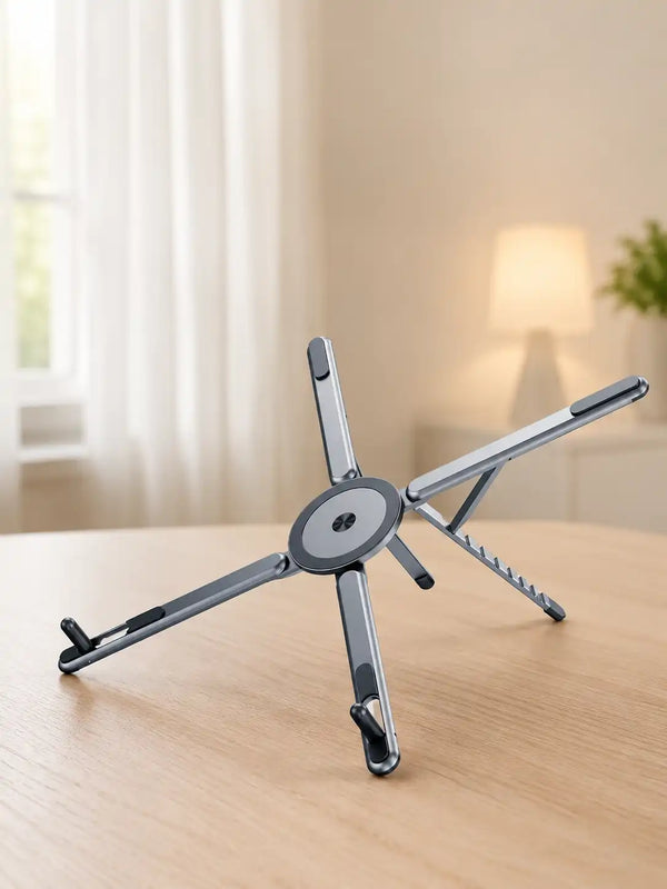 Foldable Laptop Stand with Phone & Tablet Holder | Portable Aluminium Riser for Desk - Adjustable Height, Ventilated, Multi-Device