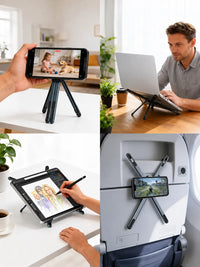 Foldable Laptop Stand with Phone & Tablet Holder | Portable Aluminium Riser for Desk - Adjustable Height, Ventilated, Multi-Device