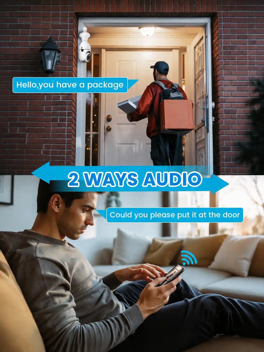 360° WiFi Bulb Camera 1080P | Wireless Security Camera with Light Socket, Motion Detection, Two-Way Audio, Night Vision — 2.4G & 5G