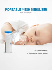 Portable Mesh Nebulizer for Adults & Kids | Mini Ultrasonic Inhaler with 3 Masks | Silent USB Rechargeable Steam Vaporizer