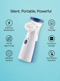 Portable Mesh Nebulizer for Adults & Kids | Mini Ultrasonic Inhaler with 3 Masks | Silent USB Rechargeable Steam Vaporizer
