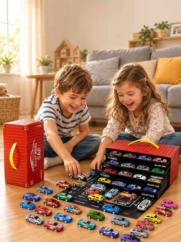 Alloy Model Car Set for Kids – Diecast Pull Back Racing Cars with Container Storage Carry Case | Metal Toy Car Collection Gift for Boys