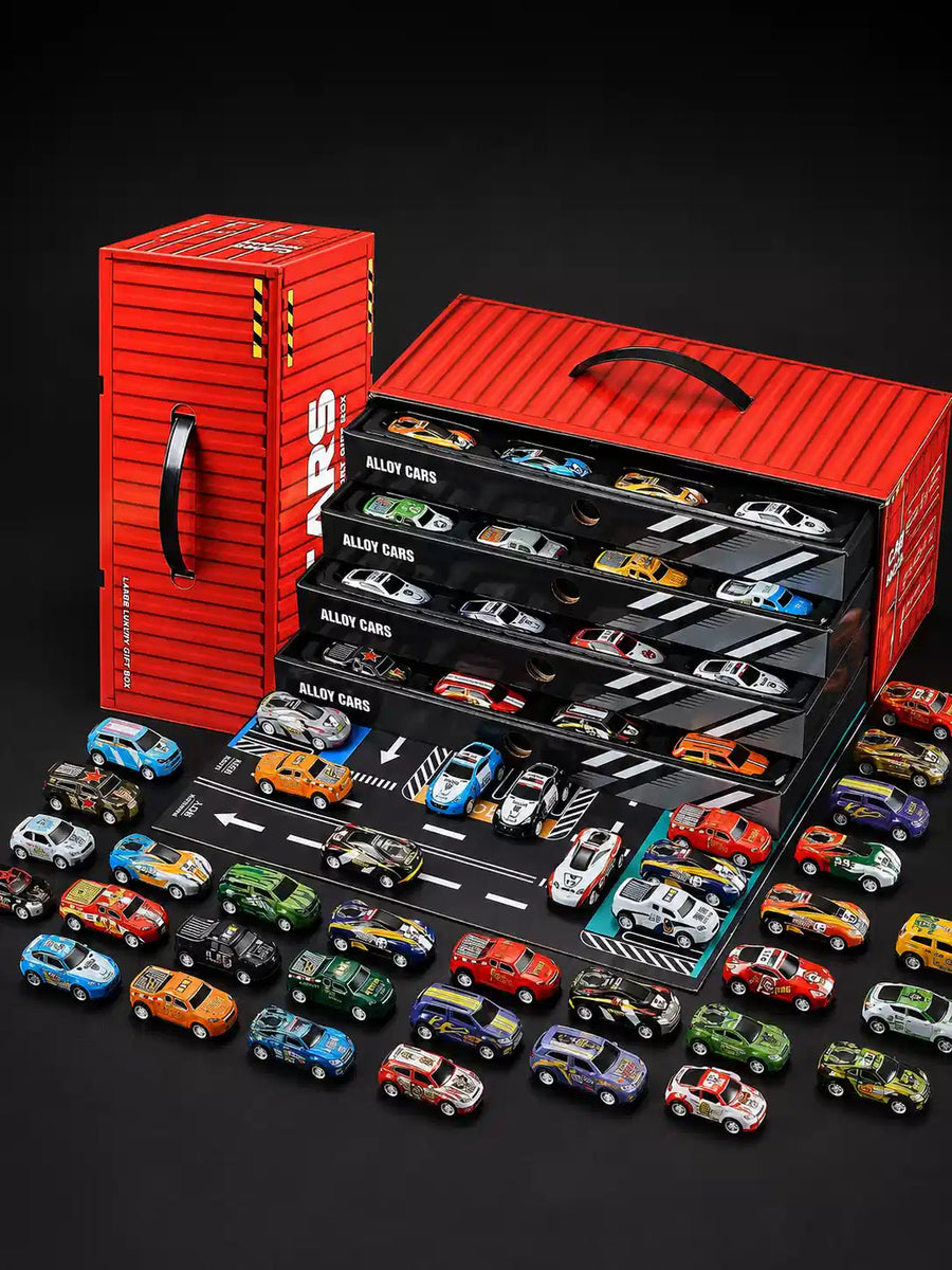 Alloy Model Car Set for Kids – Diecast Pull Back Racing Cars with Container Storage Carry Case | Metal Toy Car Collection Gift for Boys