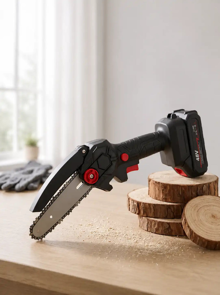 Cordless Mini Chainsaw 48V Rechargeable | Portable Battery Chainsaw for Wood Cutting