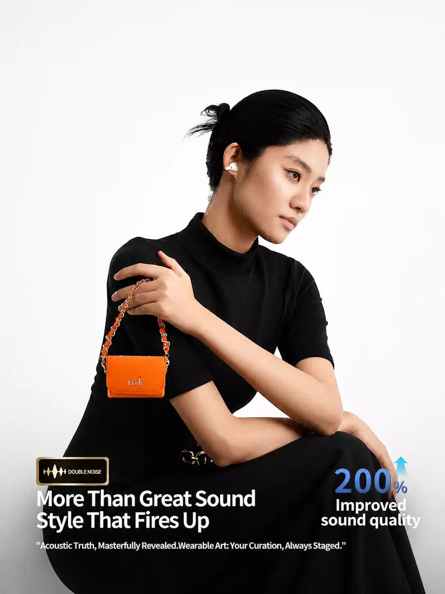 Q69 Ear Clip Wireless Earbuds – Bag Shape Case with Chain, Open Ear Bluetooth TWS Earphones with 72 Hours Total Playtime | Stylish Clip-On Headphones for Girls & Gifting