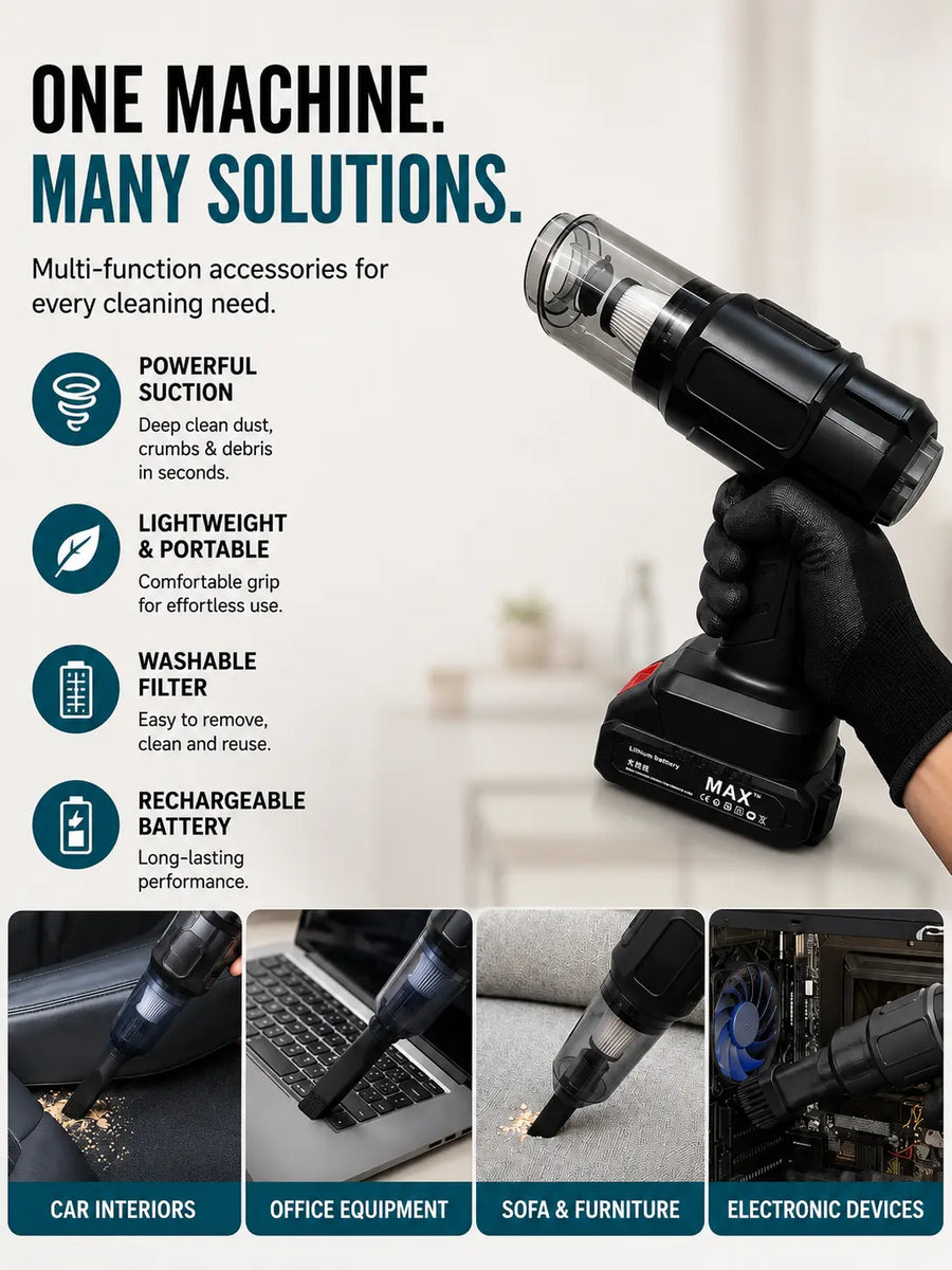 Maxtop MP-251 Cordless Handheld Vacuum Cleaner for Car & Home | Portable Wireless Vacuum with Attachments, Dual Battery