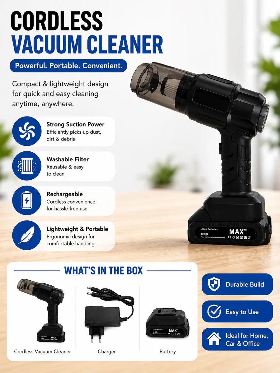Maxtop MP-251 Cordless Handheld Vacuum Cleaner for Car & Home | Portable Wireless Vacuum with Attachments, Dual Battery