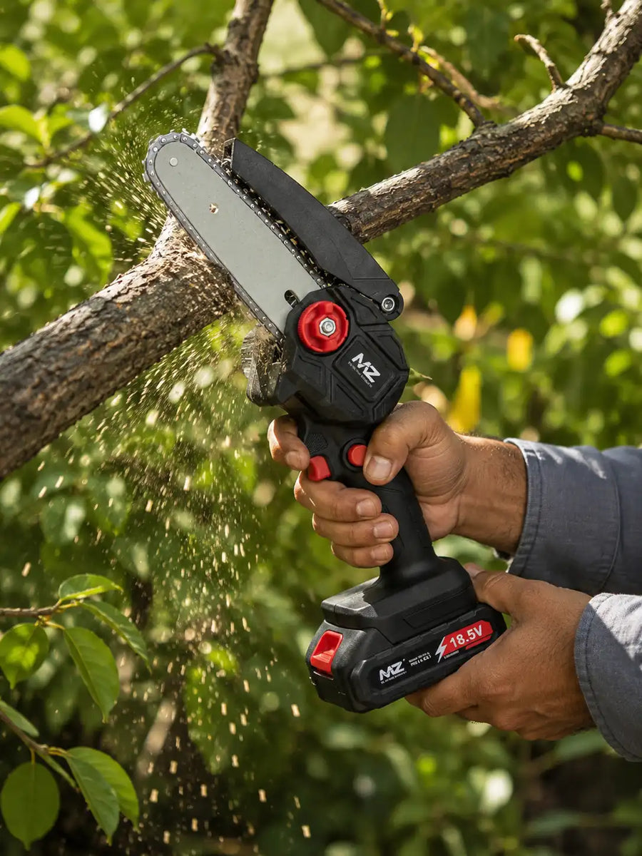 MZ CS72 6 Inch Cordless Mini Chainsaw with 18.5V Battery & Carry Case | Portable Electric Pruning Chainsaw for Wood Cutting & Tree Pruning
