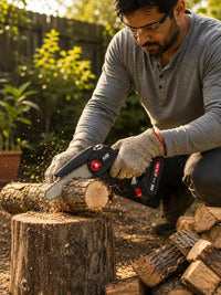 MZ CS72 6 Inch Cordless Mini Chainsaw with 18.5V Battery & Carry Case | Portable Electric Pruning Chainsaw for Wood Cutting & Tree Pruning