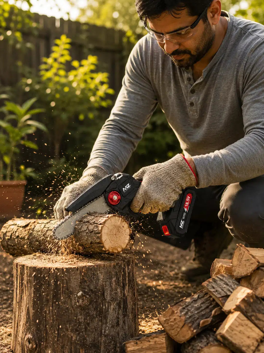MZ CS72 6 Inch Cordless Mini Chainsaw with 18.5V Battery & Carry Case | Portable Electric Pruning Chainsaw for Wood Cutting & Tree Pruning