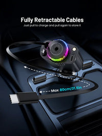 5-in-1 Car Charger with Aroma Diffuser & RGB Starlight | Retractable USB-C & Lightning Cables, Cup Holder Charger for iPhone & Android