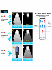 Solar Street Light Outdoor 180 LED with Motion Sensor & Remote | IP65 Waterproof Solar Garden Light for Gate, Wall & Driveway