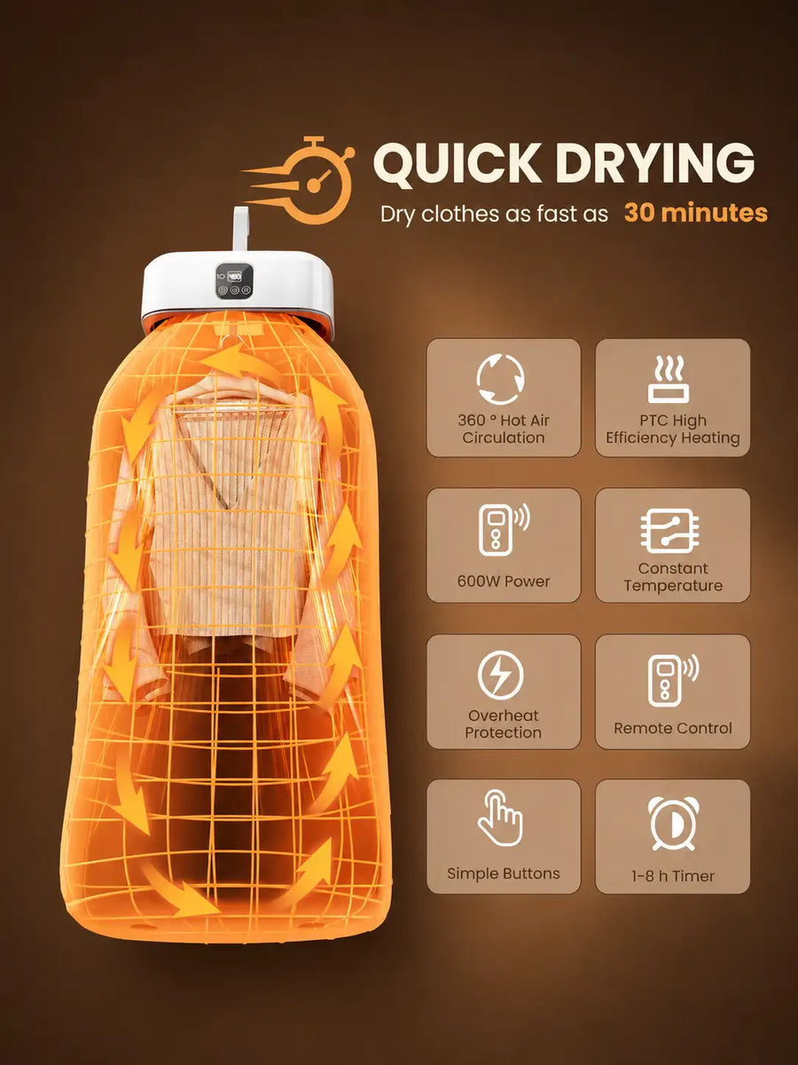 Electric Clothes Dryer Portable Foldable | Hot Air Cloth Drying Machine with Timer