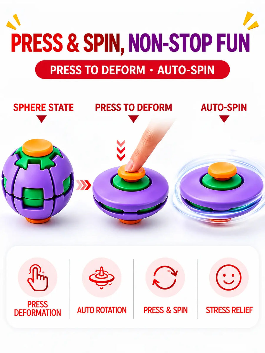 Press & Spin Fidget Ball — Pocket-Sized Sensory Toy | Stress Relief Spinner for Kids, Teens & Adults