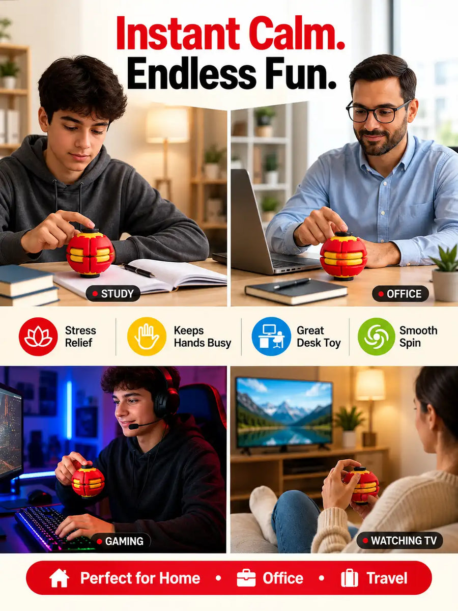 Press & Spin Fidget Ball — Pocket-Sized Sensory Toy | Stress Relief Spinner for Kids, Teens & Adults
