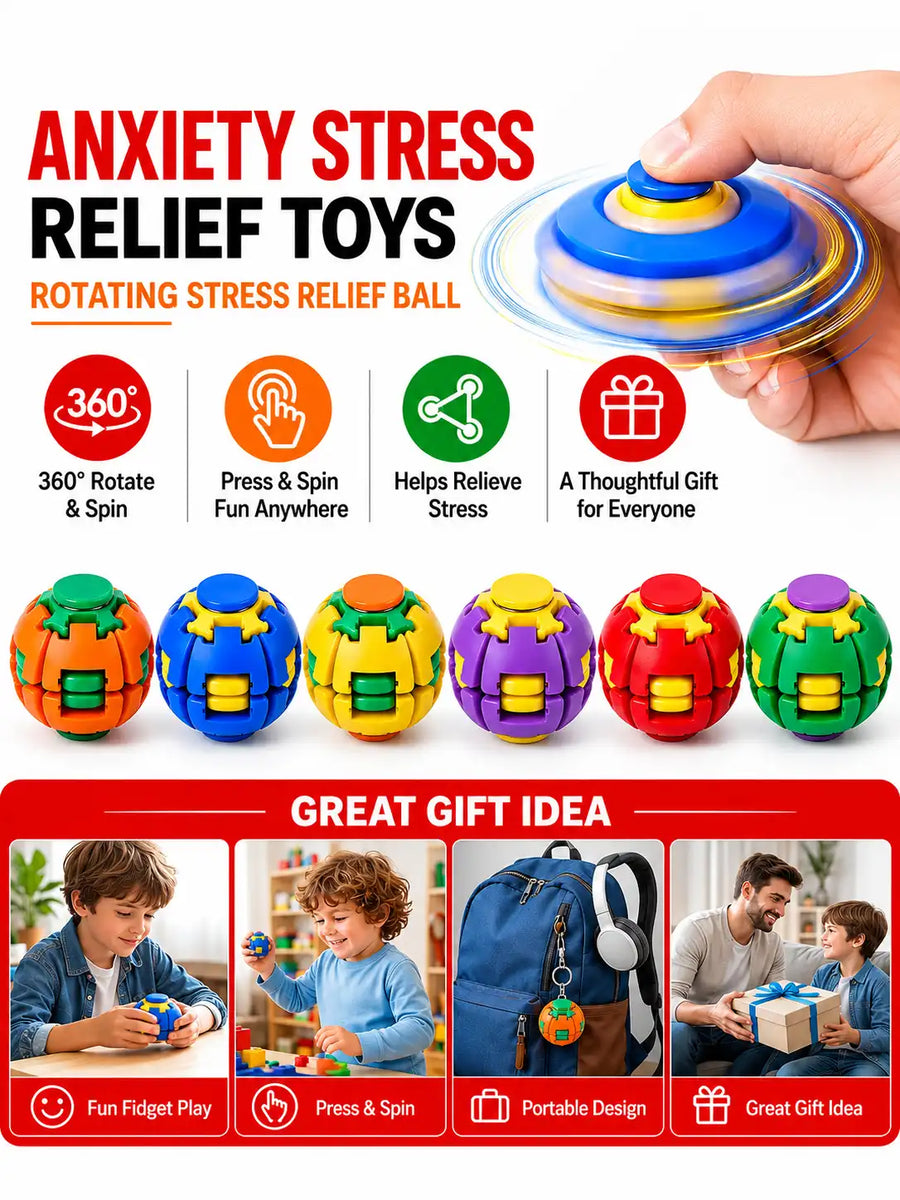 Press & Spin Fidget Ball — Pocket-Sized Sensory Toy | Stress Relief Spinner for Kids, Teens & Adults