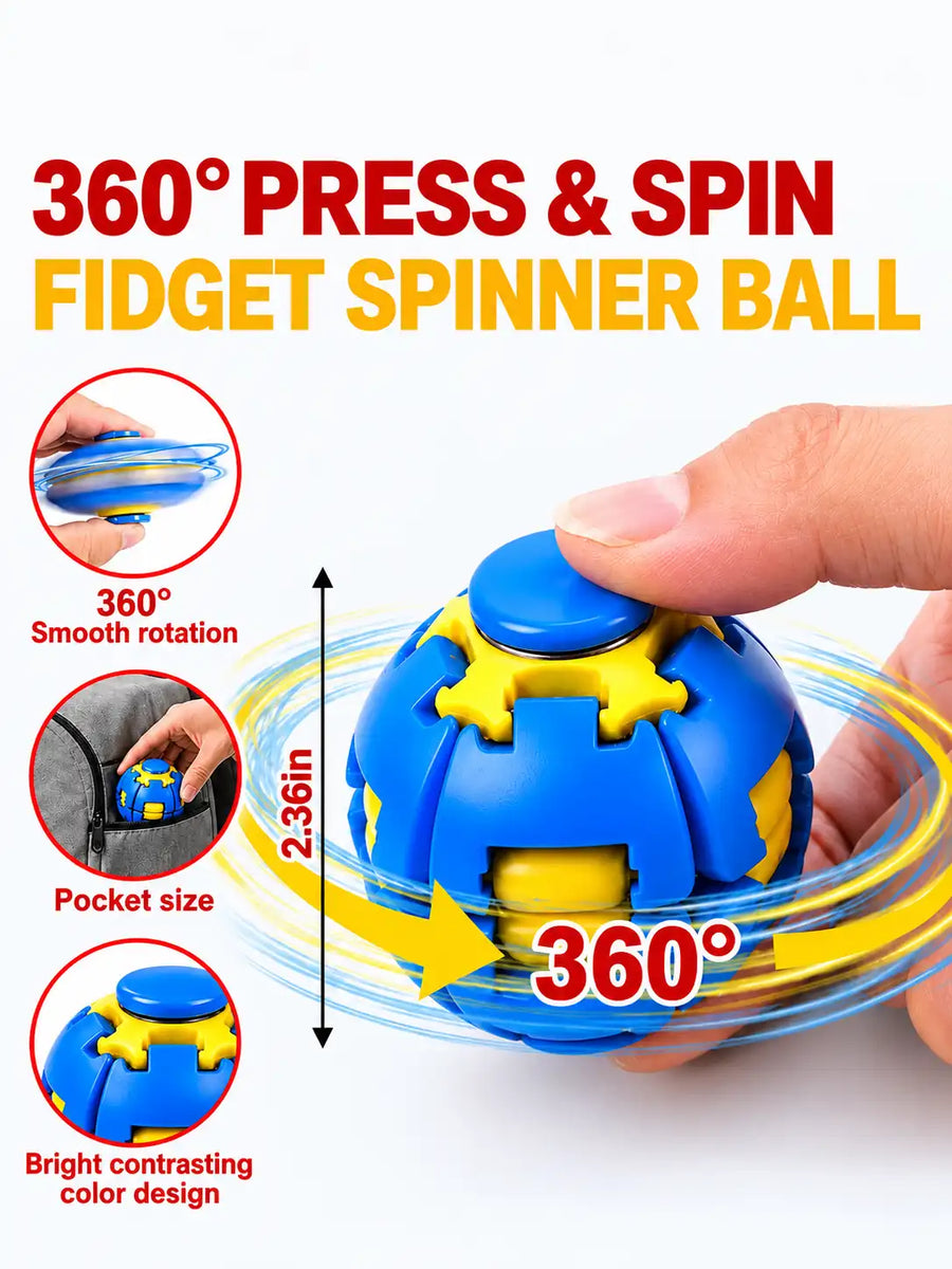 Press & Spin Fidget Ball — Pocket-Sized Sensory Toy | Stress Relief Spinner for Kids, Teens & Adults