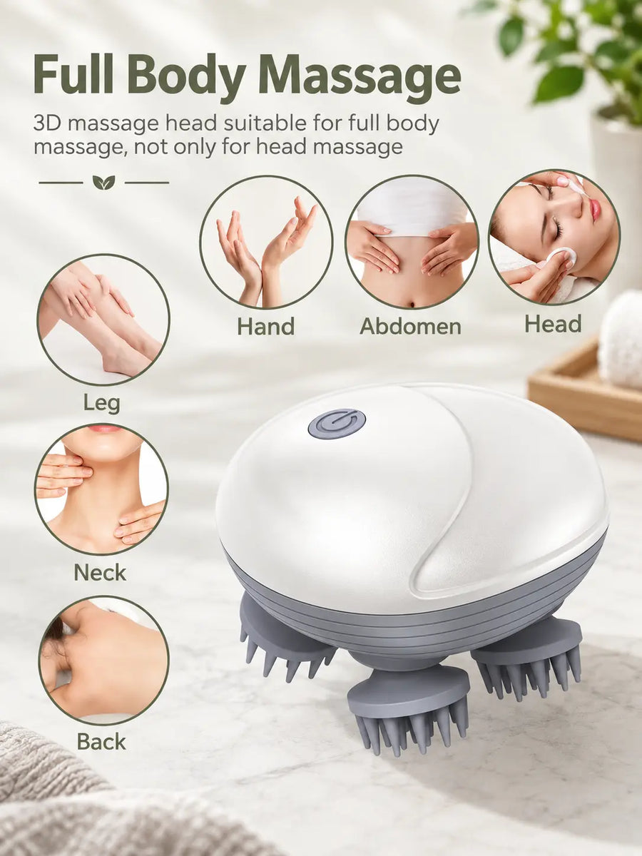 Electric Scalp & Body Massager - USB Rechargeable Head Massager with 96 Silicone Kneading Points