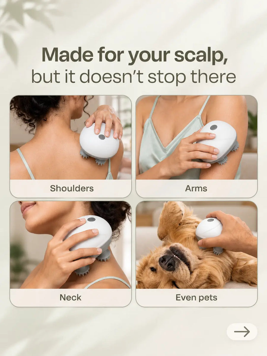 Electric Scalp & Body Massager - USB Rechargeable Head Massager with 96 Silicone Kneading Points
