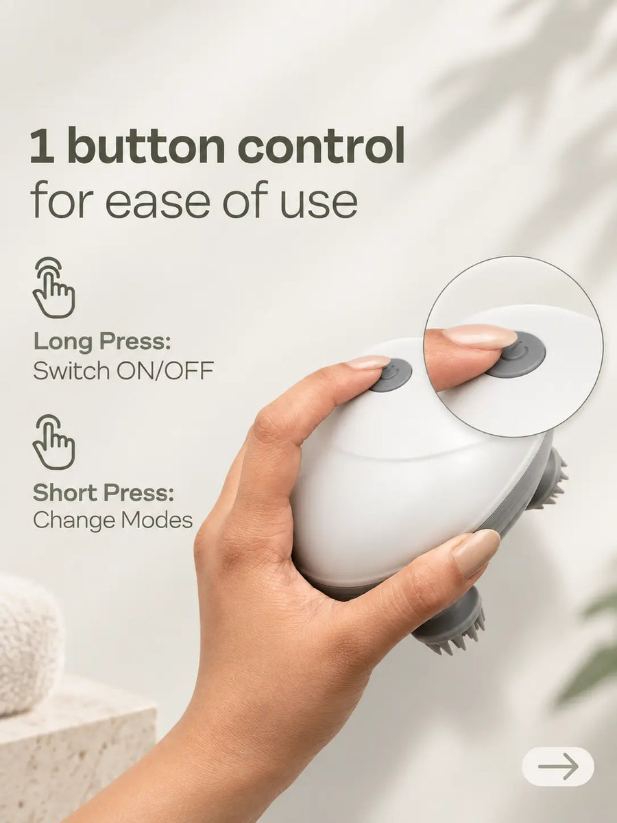 Electric Scalp & Body Massager - USB Rechargeable Head Massager with 96 Silicone Kneading Points