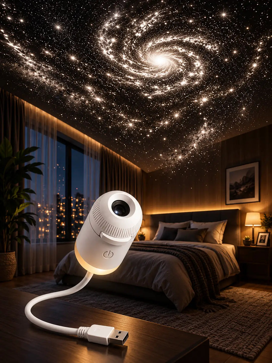 Galaxy Star Projector Night Light – USB Powered Starry Sky Projection Lamp with Adjustable Gooseneck & Focus Lens