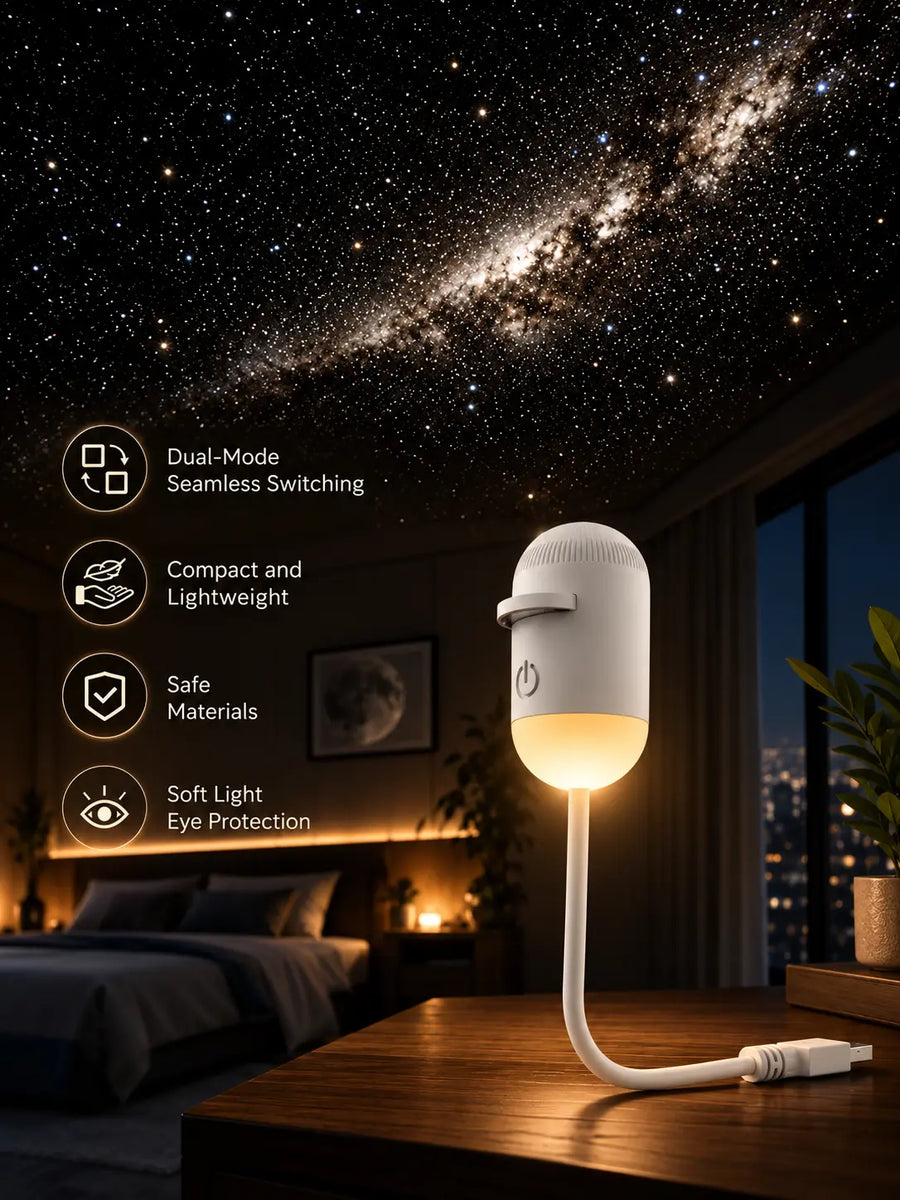 Galaxy Star Projector Night Light – USB Powered Starry Sky Projection Lamp with Adjustable Gooseneck & Focus Lens