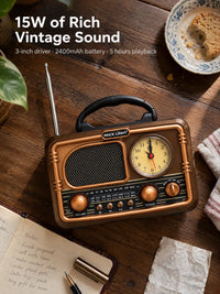 Rock Light S586 Tik Tik Retro Speaker — 15W speaker, Bluetooth 5.0, AM/FM/SW radio, 2400mAh Battery