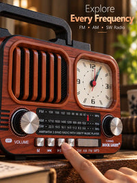 Rock Light Retro Wooden Radio with Clock – 15W Portable Music Speaker