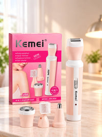 Kemei 4-in-1 Women's Electric Shaver Suit - Facial & Body Hair Remover, Eyebrow & Nose Trimmer, USB Rechargeable