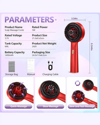 3-in-1 Electric Scalp Massager with 630nm Red Light Therapy | Rechargeable Hair Growth Comb, Vibration Massage & Oil Applicator for Men & Women