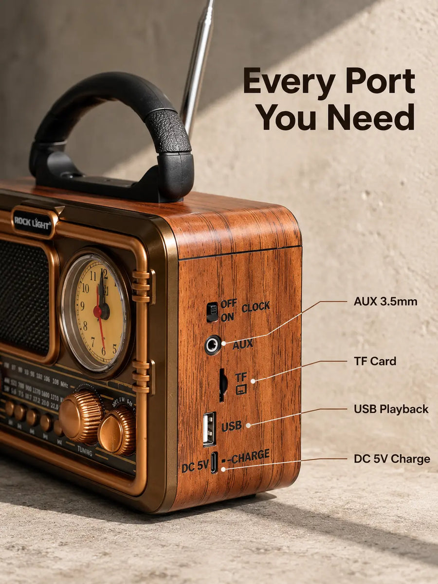 Rock Light S586 Tik Tik Retro Speaker — 15W speaker, Bluetooth 5.0, AM/FM/SW radio, 2400mAh Battery