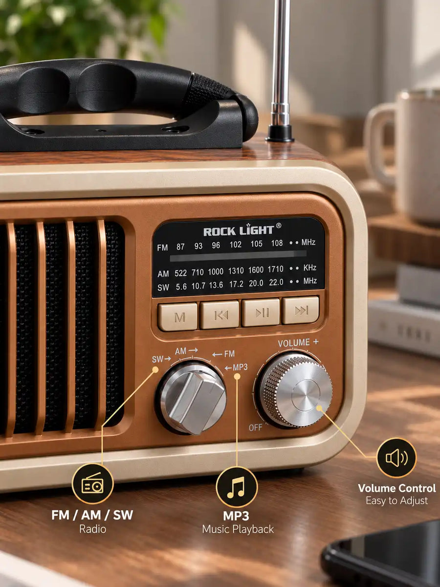 Rock Light S558 Vintage Wireless Speaker – Portable Retro Radio with Bluetooth