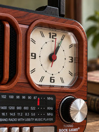 Rock Light Retro Wooden Radio with Clock – 15W Portable Music Speaker