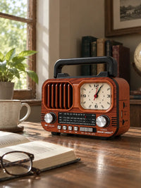Rock Light Retro Wooden Radio with Clock – 15W Portable Music Speaker